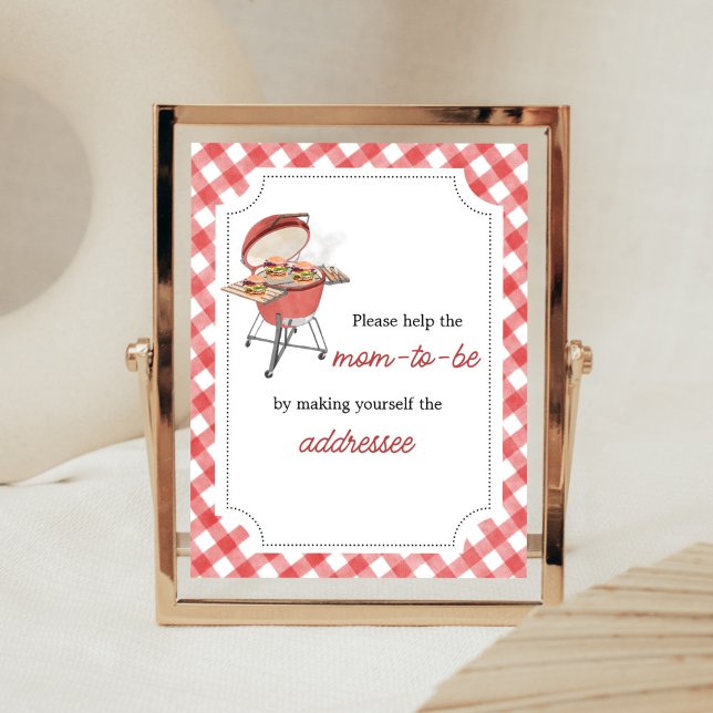 Póster Estación de sobres Baby Shower BBQ Red Burger (Backyard BBQ Baby Shower Envelope Station Sign)