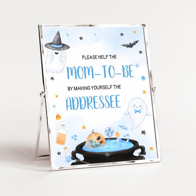 Póster Estación de sobres Baby Shower Boo-y Halloween (Blue Oh Sheet Baby Shower Envelope Station Sign)