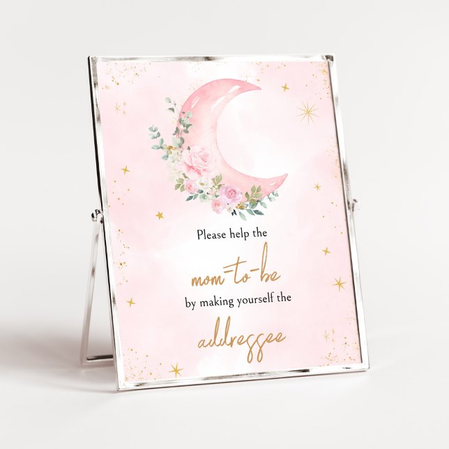 Póster Estación de sobres Baby Shower para lunas rosas y  (Twinkle Little Star Baby Shower Envelope Station Sign)