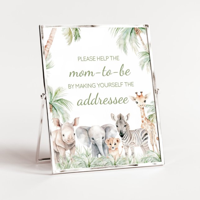 Póster Estación de sobres de animales salvajes de Safari  (Jungle Safari Animals Wild One Baby Shower Envelope Station Sign)