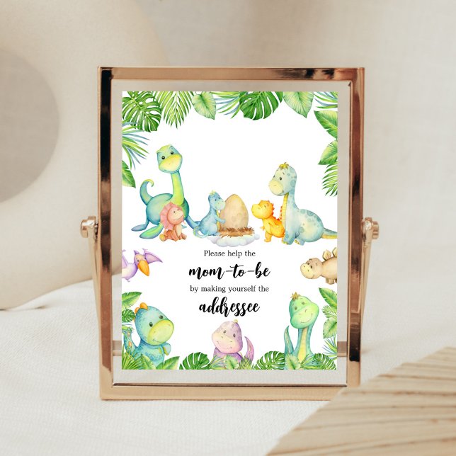 Póster Estación de sobres de Baby Shower de dinosaurios (Greenery Dinosaur Baby Shower Envelope Station Sign)