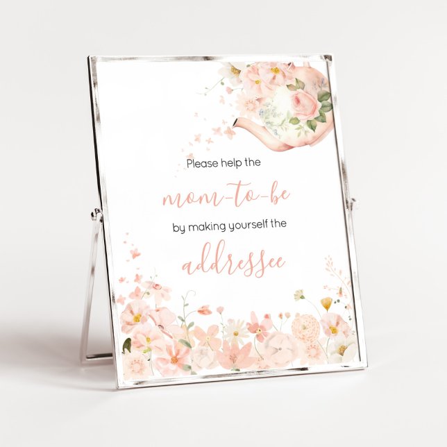Póster Estación de Sobres de Té Floral Rosa para Dos (Pink Floral Tea for Two Baby Shower Envelope Station Sign)