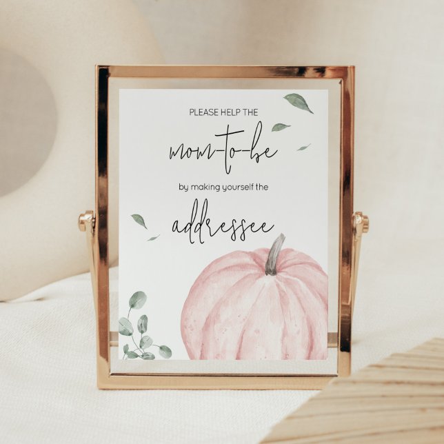 Póster Estación de sobres Minimalista rosa (Watercolor Pumpkin Baby Shower Envelope Station Sign)