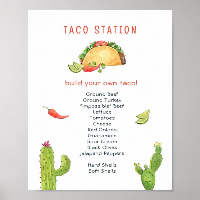 Póster Estación de tacos Fiesta de compromiso de tacos  (Frente)