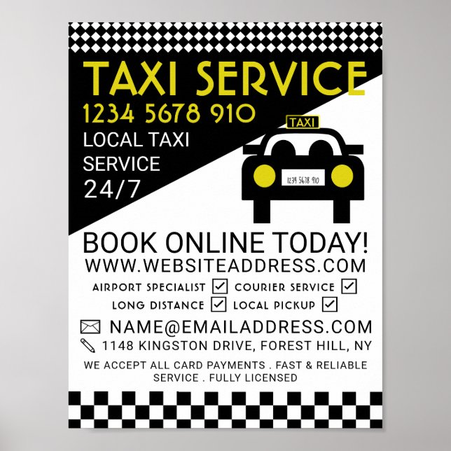 Póster Estación de Taxi, Publicidad de Empresa Taxi Cab (Frente)
