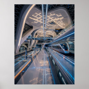 Póster Estación de tren de alta velocidad futurista