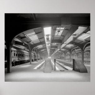 Póster Estación de tren de Chicago, 1920. Ferrocarril ant