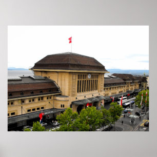 Póster Estación de tren de Lausanne en Suiza