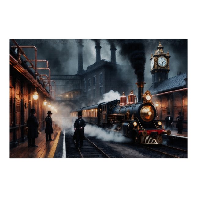 Póster Estación de tren de Steampunk (Anverso)