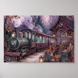 Póster Estación de tren expreso de esqueleto gótico Whims