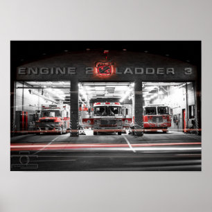 Póster Estación del motor 2 de noche - 19" x 13", (mate)