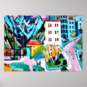 Póster Estación en Davos, pintura de Ernest Ludwig Kirchn