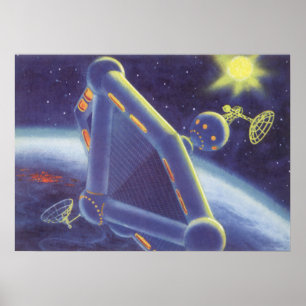 Póster Estación espacial de ciencia ficción vintage