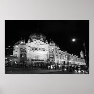 Póster Estación Flinders, Melbourne - Poster blanco y neg