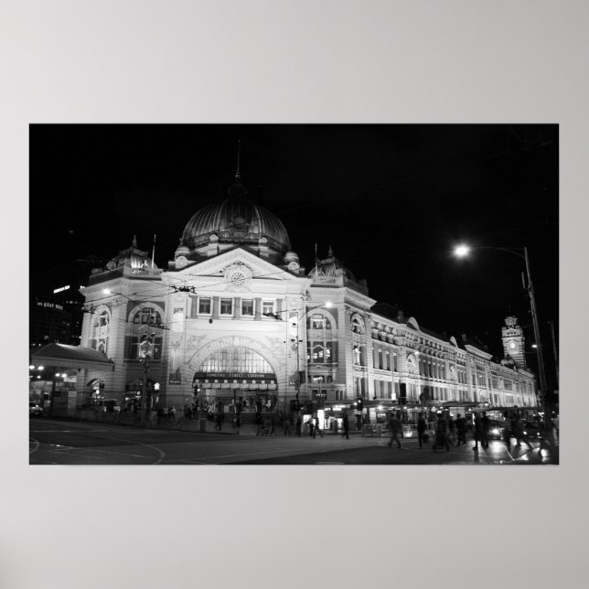 Póster Estación Flinders, Melbourne - Poster blanco y neg (Frente)