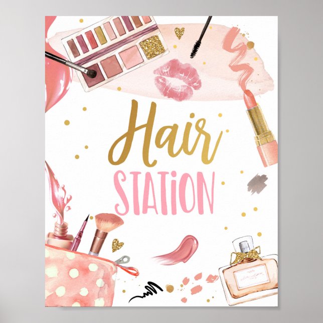 Póster Estación Hair Spa Fiesta Makeup Glamour Cumpleaños (Frente)