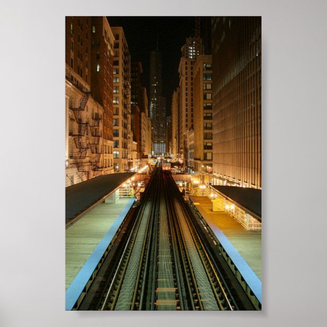 Póster Estación "L" de Chicago de noche (Frente)