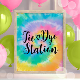 Póster Estación Tie Dye Rótulo de cumpleaños Retro