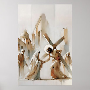 Póster Estaciones de la Cruz Jesús se encuentra con su Ma