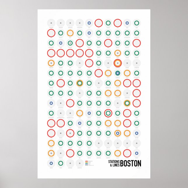 Póster Estaciones y líneas: Boston (Ligero) (Frente)