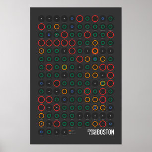 Póster Estaciones y líneas: Boston (oscuro)