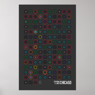 Póster Estaciones y Líneas: Chicago (Oscuro)