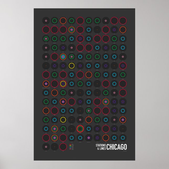 Póster Estaciones y Líneas: Chicago (Oscuro) (Frente)