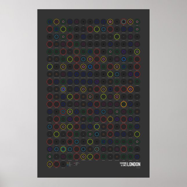 Póster Estaciones y líneas: Londres (oscuro) (Frente)