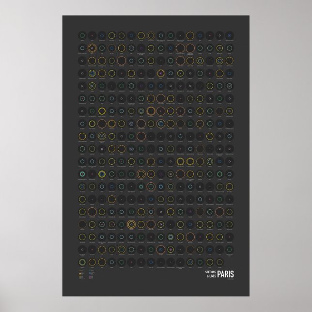 Póster Estaciones y Líneas: París (Oscuro) (Frente)