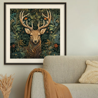 Póster Estadio de ciervos con cuernos en el bosque mágico