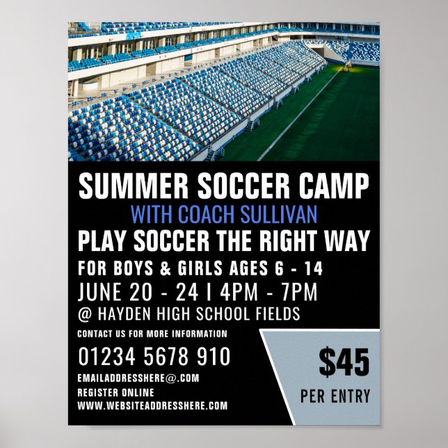 Póster Estadio de fútbol, anuncio del Campamento de Fútbo (Frente)