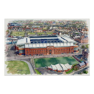 Póster Estadio histórico Ibrox Glasgow Acuarela