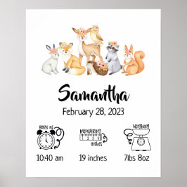 Póster estadísticas de nacimiento de animales del bosque 