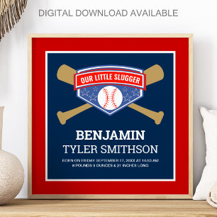 Póster Estadísticas de nacimiento de bebé de béisbol Cute