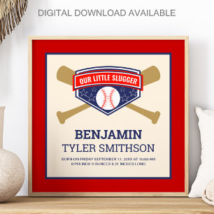 Póster Estadísticas de nacimiento de bebé de béisbol Cute