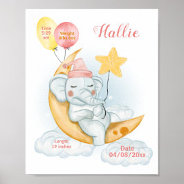 Póster Estadísticas de Nacimiento de Bebé Elefante Dormid