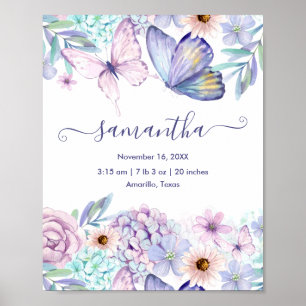 Póster Estadísticas de nacimiento de niña mariposa floral