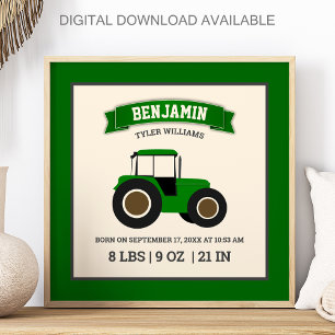 Póster Estadísticas de nacimiento del bebé con tractor de