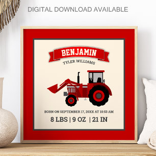 Póster Estadísticas de nacimiento del bebé con tractor ro