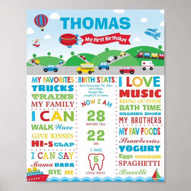 Póster Estadísticas de nacimiento del primer cumpleaños d (Frente)