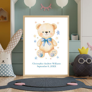 Póster Estadísticas de nacimiento Osito de peluche Lazo a