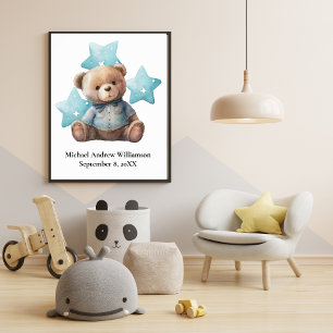 Póster Estadísticas de nacimiento Oso de peluche azul Hab