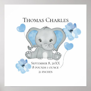 Póster Estadísticas de Nacimiento Personalizadas Elefante