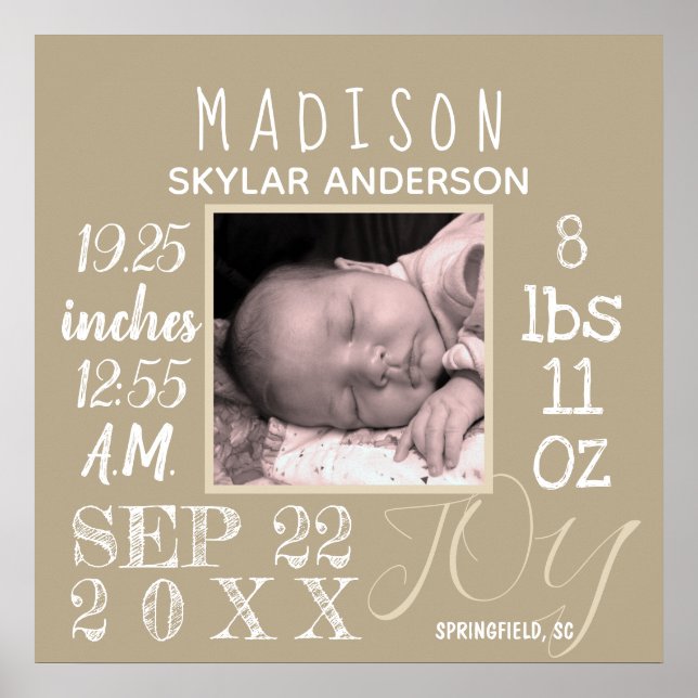 Póster Estadísticas de nacimiento Rótulo Tipografía Neutr (Frente)