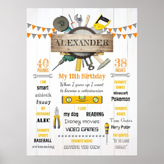 Póster Estadísticas de natalidad del cumpleaños del peque (Frente)