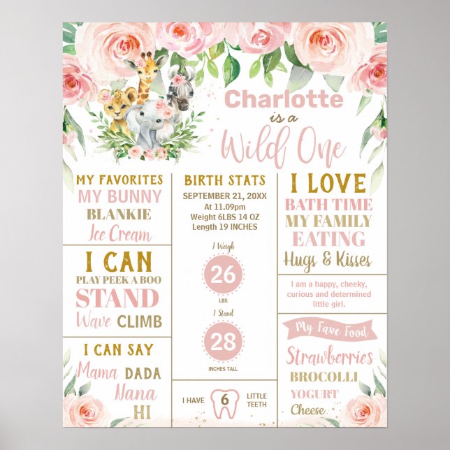 Póster Estadísticas del hito del primer cumpleaños de los (Frente)