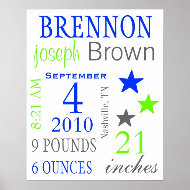 Póster Estadísticas del nacimiento del niño (Frente)