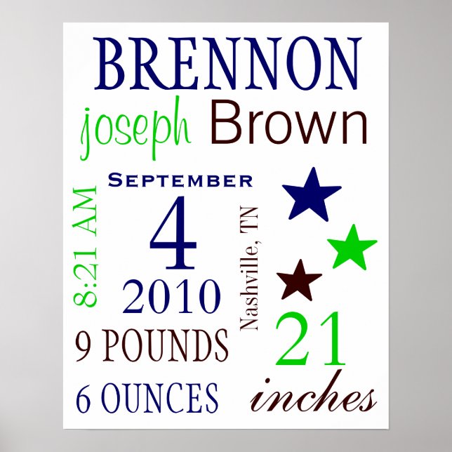 Póster Estadísticas del nacimiento del niño (Frente)