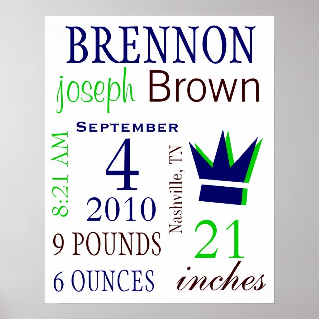 Póster Estadísticas del nacimiento del niño (Frente)