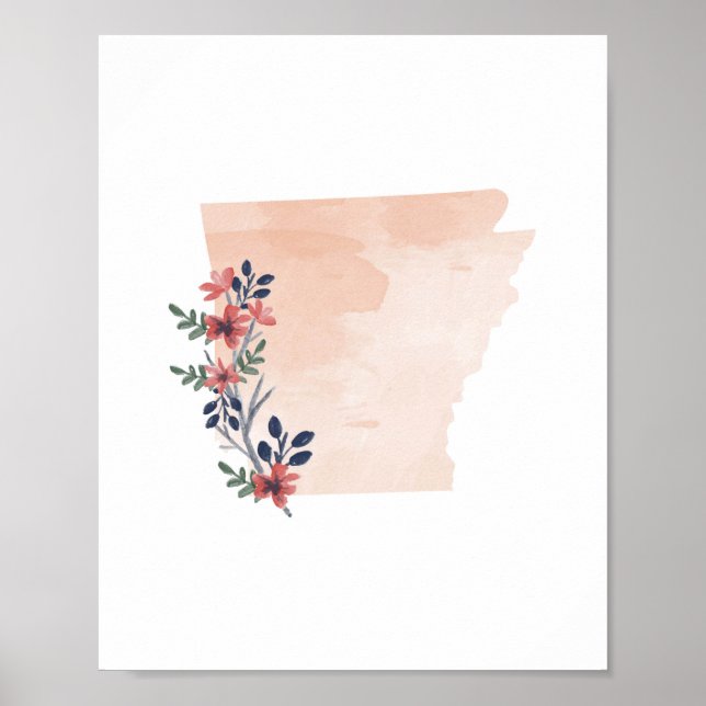 Póster Estado de acuarela floral de Arkansas (Frente)